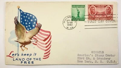 Lets Keep It Land of the Free Macarthy VA 1942 WWII Patriotic FDC Cover HH390 - Image 1 of 4