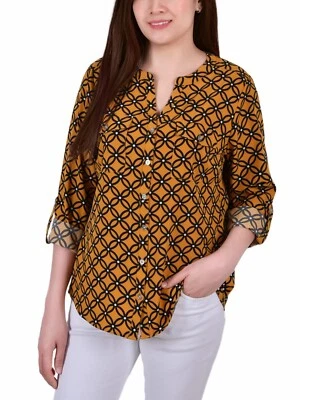 Petite Tab Y Neck Blouse - Golden Yellow, Black Lines Icon PXL - Image 1 of 3