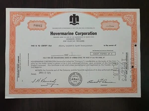 Certificado de acciones de 1 acción de Hovermarine Corporation 19/01/1973 - Imagen 1 de 2