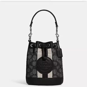 NWT MINI DEMPSEY BUCKET BAG IN SIGNATURE JACQUARD WITH STRIPE AND COACH PATCH