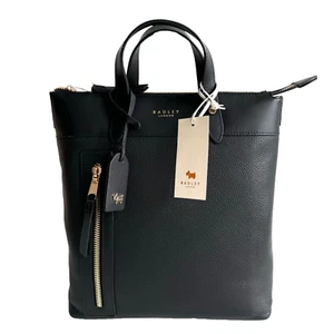 RADLEY Zippy Black Leather Small Zip Top Backpack Bag - New With Tags - RRP £239 - Picture 1 of 7