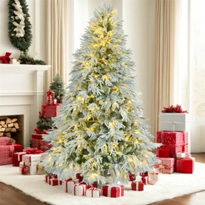 6ft Pre-lit Spruce Christmas Tree Snow Flocked Tree w/Multicolor LED Lights - Picture 1 of 16