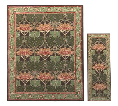 Handmade Pattern William Morris Cecil Green Traditional Tufted Woole Area Rug & - Image 1 of 4
