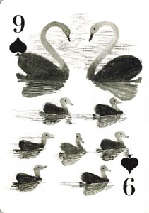 Tarjeta de intercambio única Artiphany 9 of Spades Swan Family on Water fuera de existencia Popinjay - Imagen 1 de 2