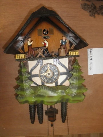 German Black Forest made Vintage  Musical Woodchopper 1 Day Cuckoo Clock CK3218 Cover