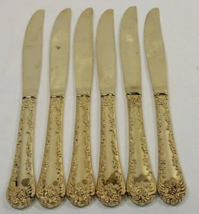 Wm Rogers & Son ENCHANTED ROSE Gold Electroplate Set of 6 Dinner Knives - Picture 1 of 4