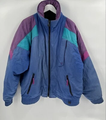 Женская винтажная куртка Helly Hansen Europa большая синяя лыжная молния нейлон цветной блок - Изображение 1 из 4