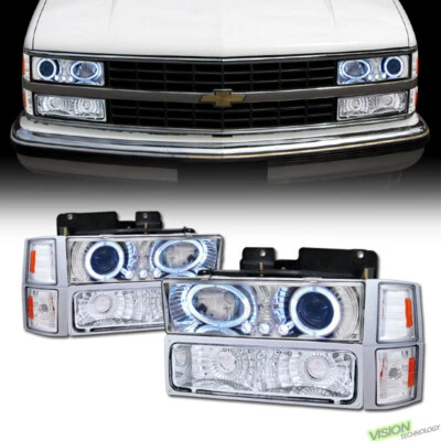 Farol projetor halo LED cromado + sinal Yd + canto Am para 94+ caminhão Chevy C10 - Imagem 1 de 2