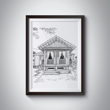 Hesharm Artwork Sketches Kampung Baru 2 A3 with Frame Wall Decor