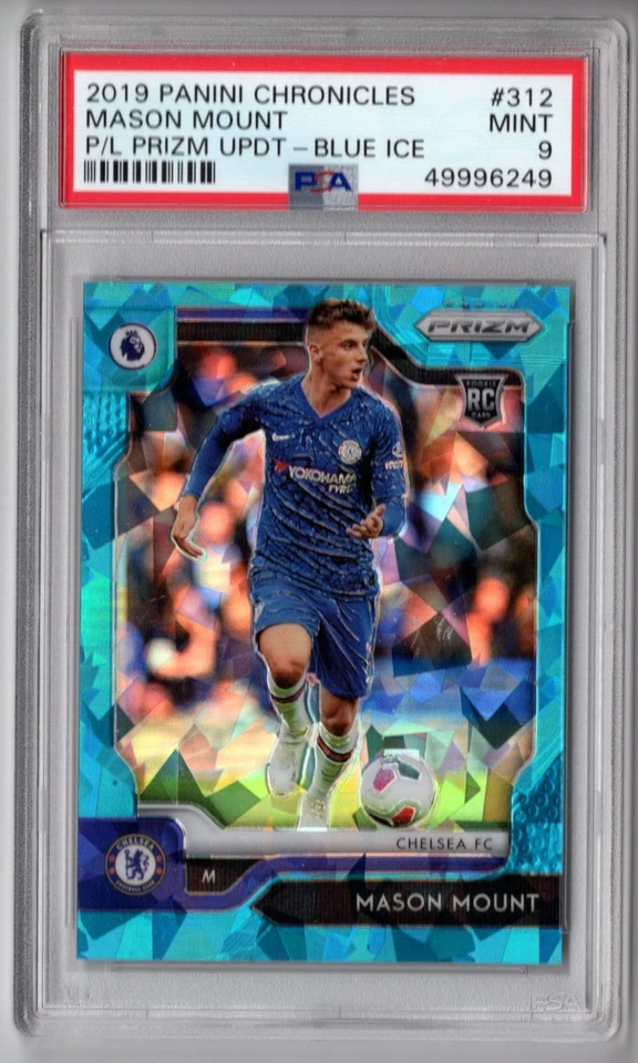 Mason Mount 2019-20 Chronicles EPL Prizm Blue Ice 312 Rookie RC PSA 9 Man United - Image 1 of 2
