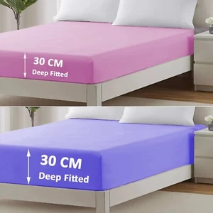 Extra Deep Fitted Sheet 30CM Ultra Soft Bed Sheets Double Sheet King Super King - Picture 1 of 120