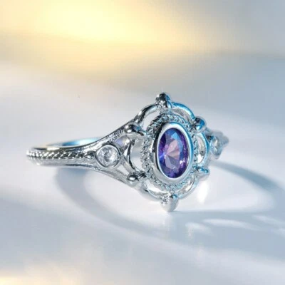 Anillo de compromiso para mujer rosa rojo púrpura verde circonita cúbica relleno de oro blanco talla 6 7 8 9 Foto 1 de 4