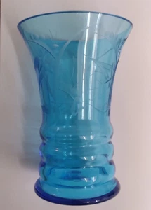 Vintage Vase Blue Cut Glass 7" tall 5" wide - Picture 1 of 6