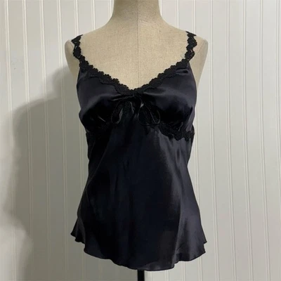 VTG Spenser Jeremy 100% SILK Cami L Black Lace Trim 90s Y2K Minimalist Top - Image 1 of 4