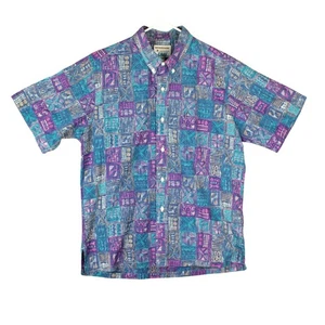 Vintage Kahala Button Down Shirt Men Size L Blue Hawaiian Short Sleeve Tropical - Picture 1 of 9