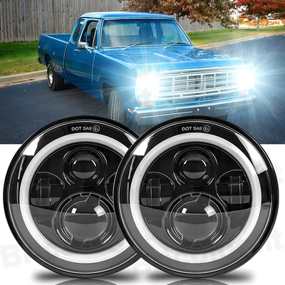 2x Faros LED redondos de 7" para camioneta Dodge D100 D200 D300 haz alto/bajo halo DRL Foto 1 de 4