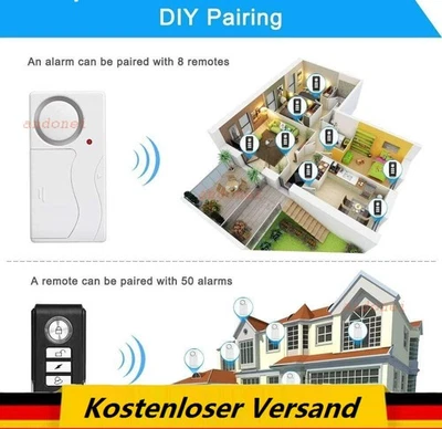 110dB Funk Einbruchschutz mit Fernbedienungen Tür Fensteralarm Alarmanlage Weiß - Bild 1 von 4