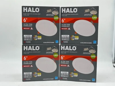 HALO 6 in. HLB Ultra Thin Canless Integrated LED Downlight 3CCT White (4-Pack) - Image 1 of 4