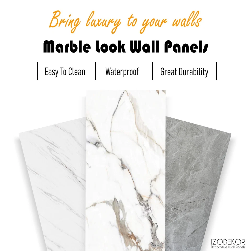 IZODEKOR 4 Pcs 24 in x 48 in PVC Marble Wall Panels - Realistic Marble Look - Image 1 of 4