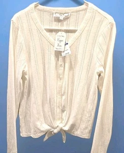 Hippie Rose Sweater XL White Long-Sleeve V-Neck Button Down Lightweight So Soft! - Picture 1 of 7