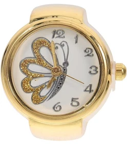 Reloj Anillo: Forma Mariposa, Reloj Anillo Vintage Cuarzo Redondo Dorado - Unisex - Imagen 1 de 8