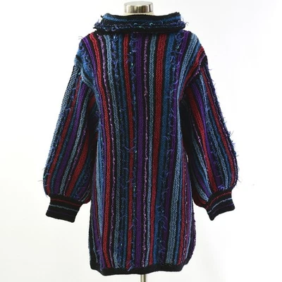 Suéter boho tejido grueso manga obispo vintage años 80 para mujer XL túnica cuello embudo Foto 1 de 4