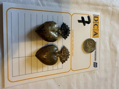 Ancien Ex Voto Cœur De Marie Laiton Doré Pendentif Reliquaire XIX Eme N7 - Photo 1/4