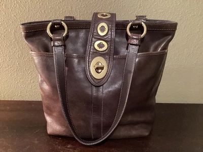 Coach Brown Leather Lily Legacy Bag With Brass Turnlock & Striped Lining - Image 1 of 4