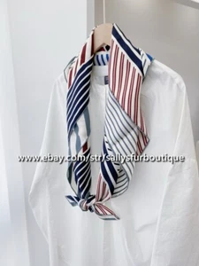 Sally Boutique 18 Momme Twill Silk Wrap Scarf Stripe Print Double Face Shawl 35" - Picture 1 of 11