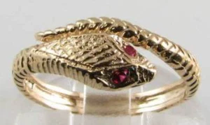 9K 9CT GOLD INDIAN RUBY EYES SNAKE COILED ART DECO INS RING Size J K L M - Picture 1 of 6