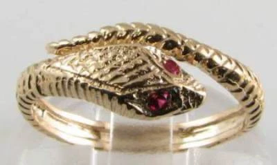 CUSTOM ORDER 9K  GOLD RUBY EYES SNAKE COILED ART DECO INS RING Size R - Image 1 of 4