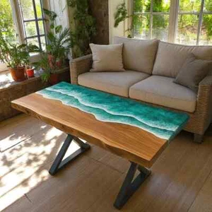 48" x 24" Epoxy Table Top | Live Edge River Table Office, or Coffee Tabletop - Picture 1 of 9