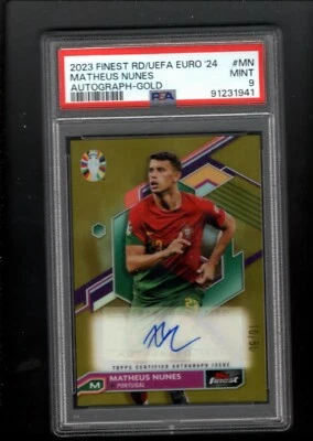 2023-24 Topps Finest Road To Euro Matheus Nunes Gold Refractor Auto /50 Psa 9 - Image 1 of 2