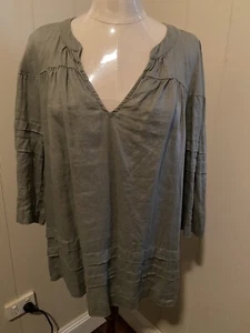 🌿Sussan Womens Top Size 12 Half Sleeve V-Neck Linen Tunic - Picture 1 of 5