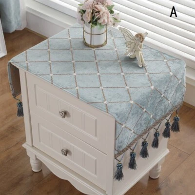 Luxury European Plaid Check Tassel Bedside Table Cloth Furniture Dust Cover Home - Image 1 of 4