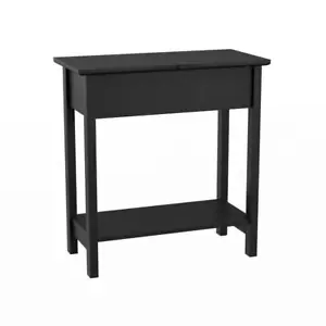 Lavish Home End Table 5.75"x12.25" Wooden Flip-Top Slim Slide in Matte Black - Picture 1 of 8