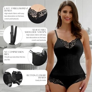 Body de control para mujer talla XL modelador de cuerpo adelgazante encaje - negro - Imagen 1 de 7