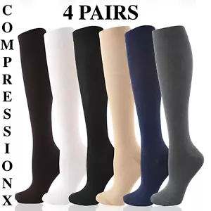 (4 Pairs) (S-4XL) Compression Socks Stockings Graduated Support Men's Women's  - Picture 1 of 22