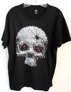 Celebrate Halloween schwarzes T-Shirt Spinnennetz Totenkopf rote Augen Unisex Small 34-36 - Bild 1 von 4