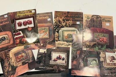 Lot Of 9 OOP Cross Stitch Still Life Collection Janet Powers + 1 Yard Fabric - Image 1 of 4