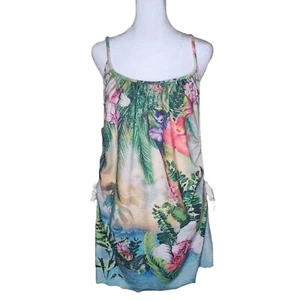 Vintage Y2K Lucky Bathing Swim Suit Cover Up Womens M Green Asian Floral Terry C - Picture 1 of 6