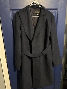Vtg Banana Republic Womens M Navy Blue Microsuede Belt Trench Coat - Picture 1 of 6
