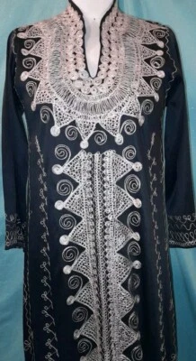 Vtg 1960s 70s Lurex Polyester Moroccan Hippie Ethnic Caftan Embroidered Dress S - Image 1 of 4