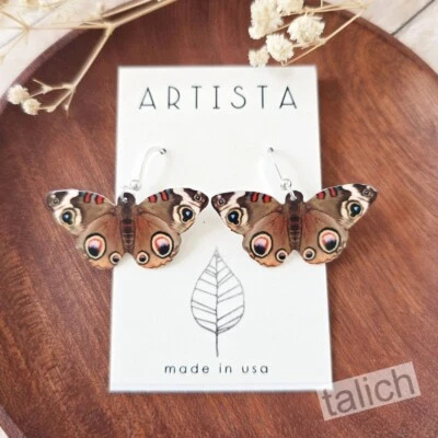 Artista Earrings Open Wing Brown Common Buckeye Butterfly Lightweight Unique - Image 1 of 4