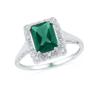 Sterling Silver Womens Lab-Created Emerald Solitaire Diamond Ring 1-3/4 - Picture 1 of 2
