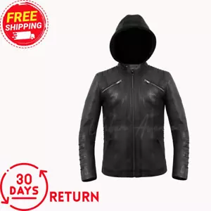 Women Motorcycle Brando Style Biker Leather Jacket Hood Crew real Black-FREESHIP - Picture 1 of 9