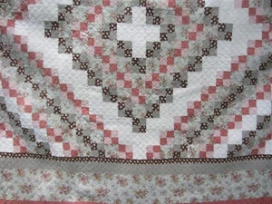 Cotton Country Patchwork Quilt~Brown/Salmon Flowers/Sq~KING~Shams~JC Penney VTG - Picture 1 of 24