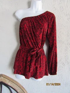Michael Kors nwt sz XS one shoulder tunic top cranberry red black snake print - Picture 1 of 8