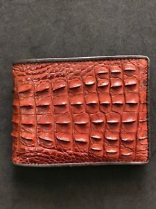 Red Brown Genuine Alligator Crocodile Skin Leather Men's Bifold Wallet