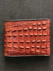 Red Brown Genuine Crocodile Skin Leather Men's Bifold Wallet - Picture 1 of 5